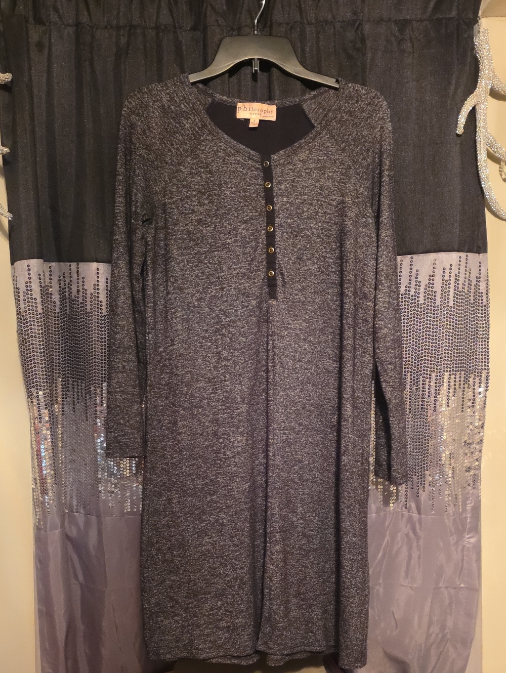 Philosophy Ribbed Henley Long Sleeve Knit Dress in Charcoal